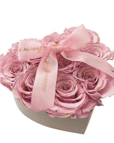 Pink & Gold Forever Rose Heart Box  (3 Sizes)