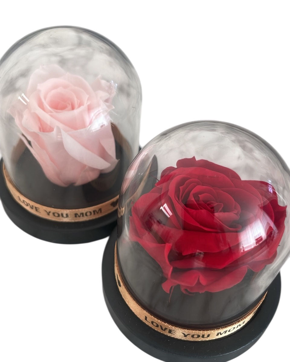 Petite "I Love You Mom" Forever Rose Glass Dome