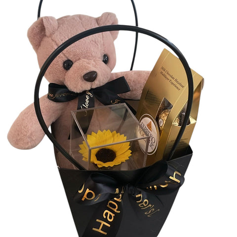 Forever Sunflower & Bear Gift Bag (Sunflower Lasts 2 Years)